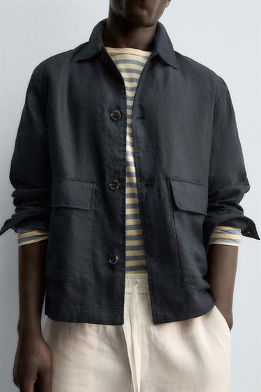 SURCHEMISE 100% LIN - Bleu marine de Zara - Image 5