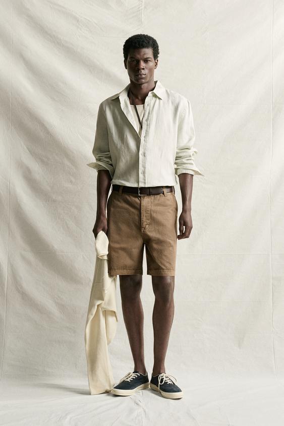 Zara VINTAGE-WASH BERMUDA SHORTS - Light brown - Image 0