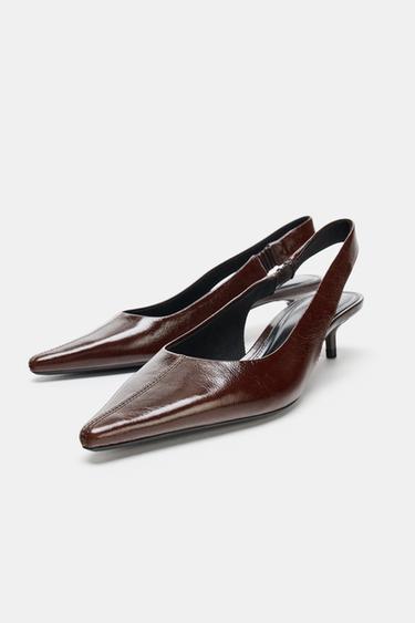 CHAUSSURES À TALONS OUVERTES À L'ARRIÈRE EN CUIR - Bordeaux de Zara - Image 3