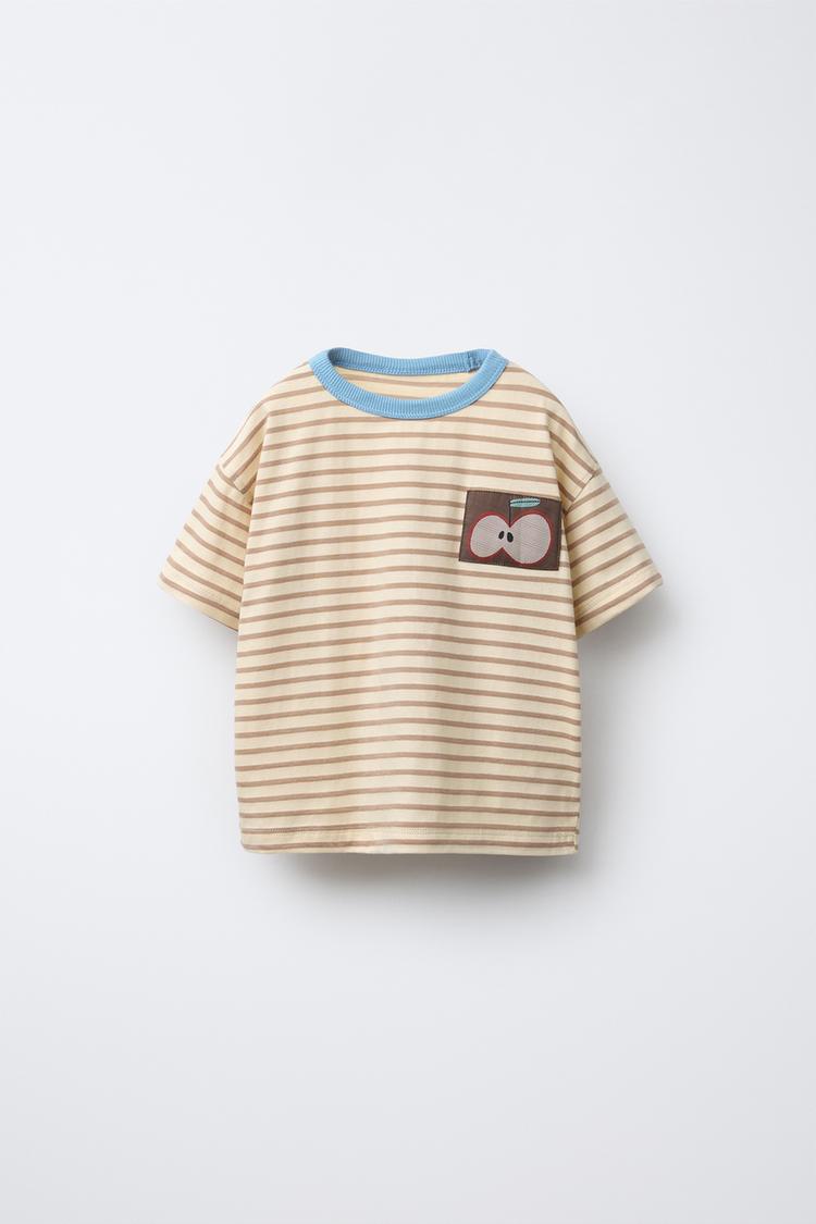 STRIPED APPLE PATCH T-SHIRT Beige-brown ZARA United States