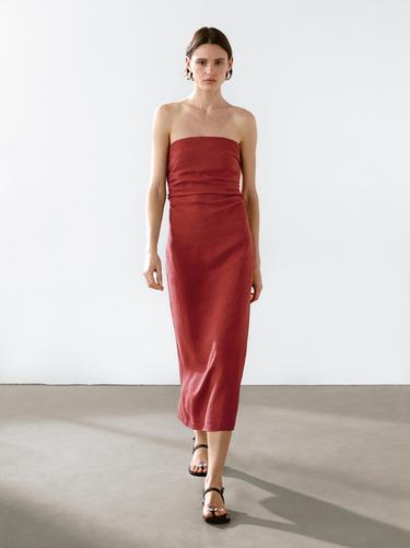Strapless linen midi dress - TYEAMARILLO de Zara - Imagen 0