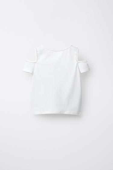T-SHIRT CUT OUT AVEC PERLES - Blanc de Zara - Image 1