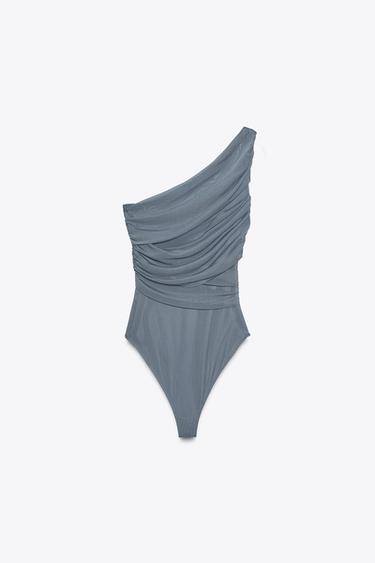 ASYMMETRISCHER BODY AUS DRAPIERTEM TÜLL - Blau / Grau von Zara
