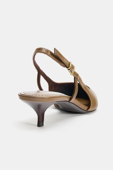 LEATHER KITTEN HEEL SHOES - Brown by Zara - Image 5