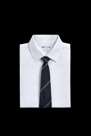 100% SILK STRIPED TIE - Navy blue by Zara