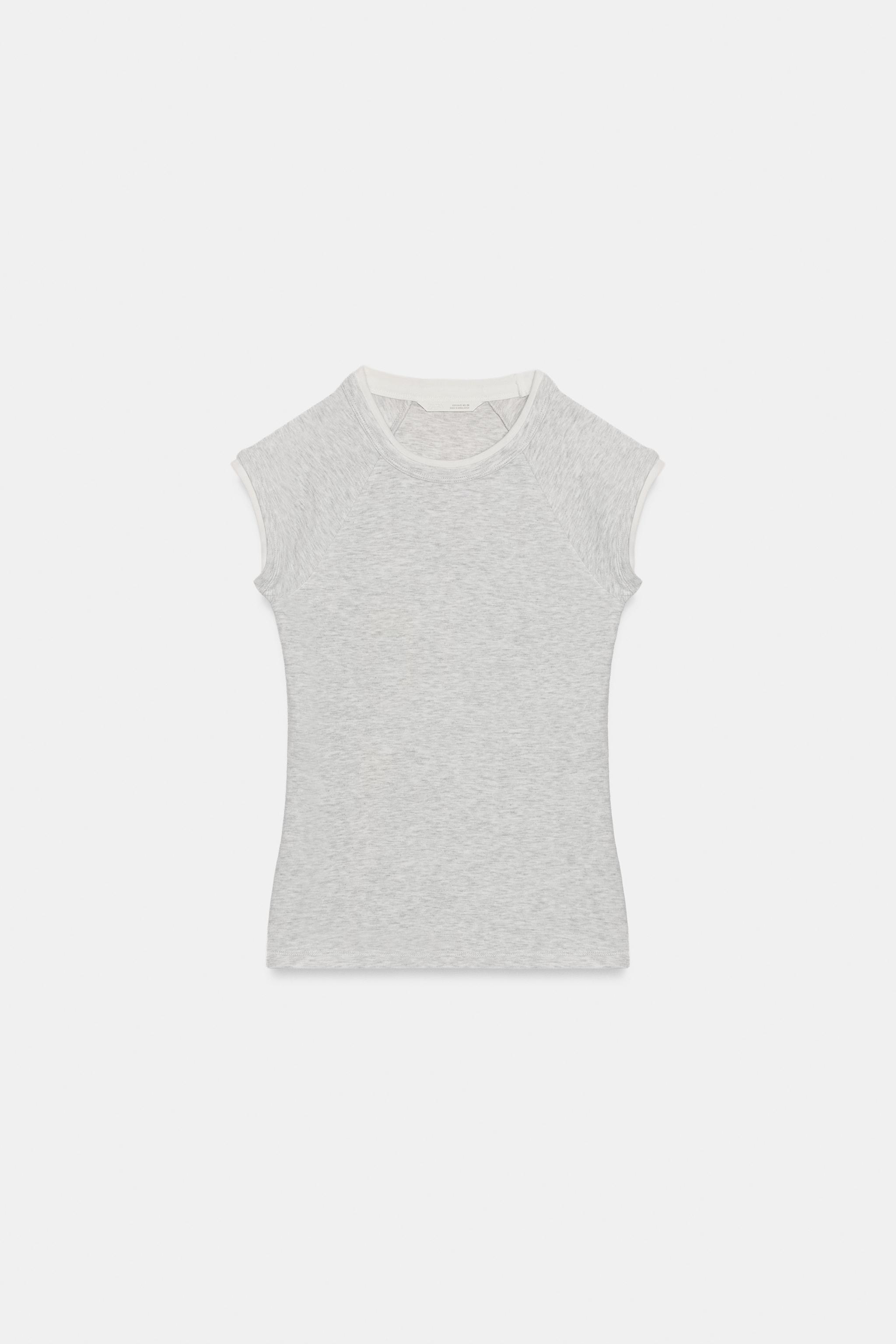 DOUBLE SHORT SLEEVE EFFECT T-SHIRT — Gray marl
