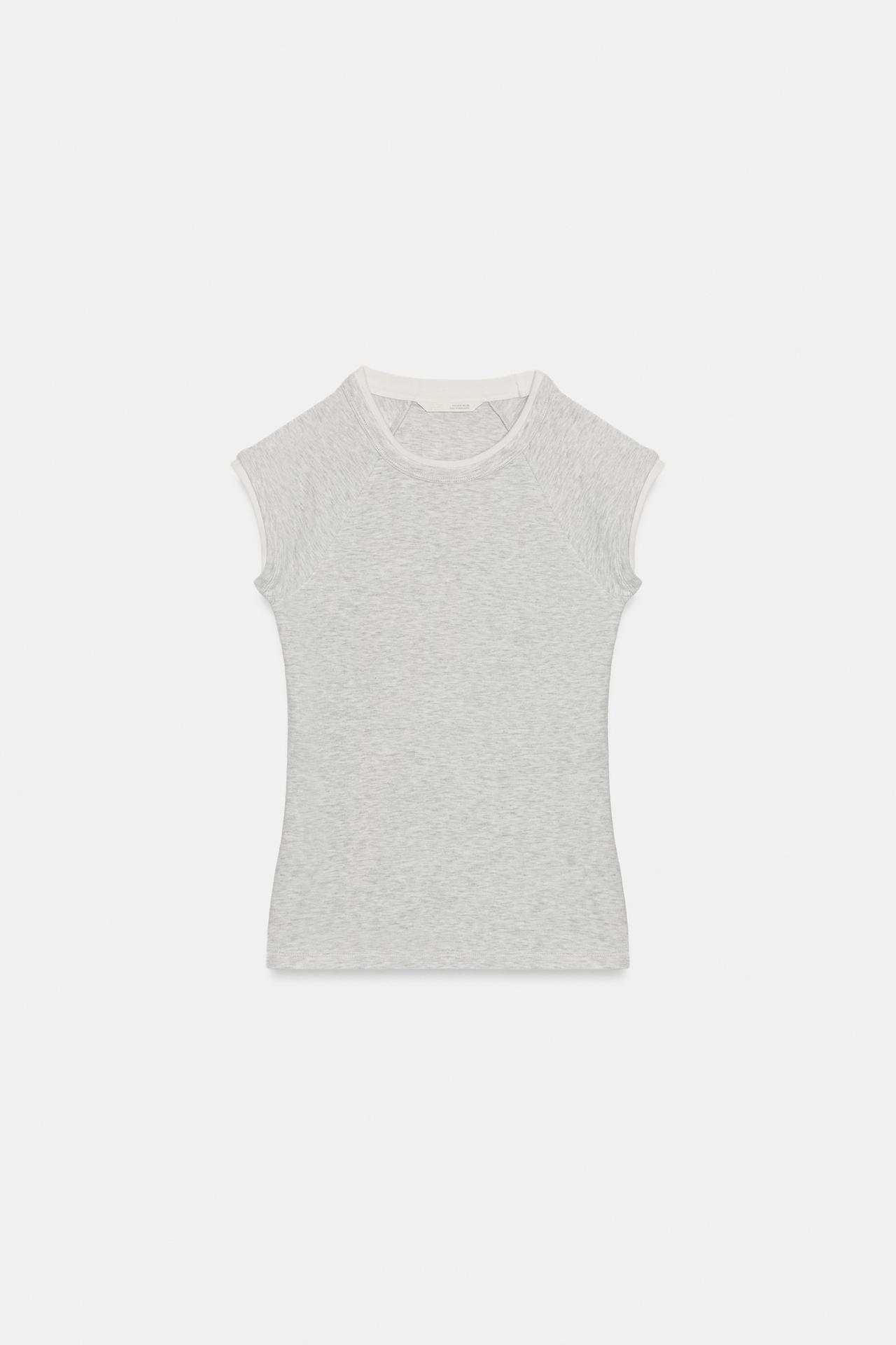DOUBLE-EFFECT SHORT SLEEVE T-SHIRT — Gray marl
