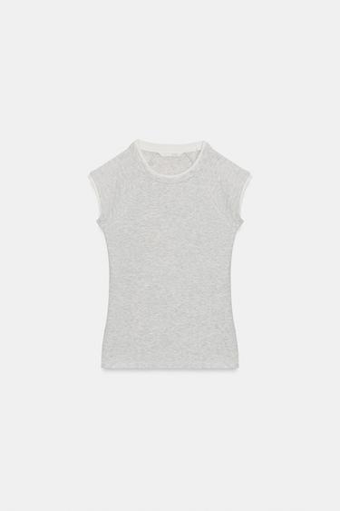 DOUBLE-EFFECT SHORT SLEEVE T-SHIRT — Gray marl 2