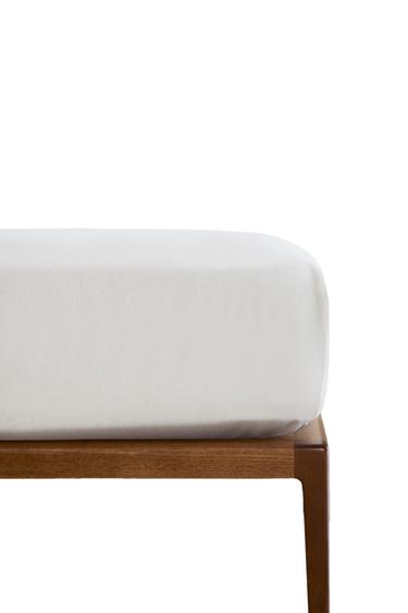 HEMSTITCHED LINEN FITTED SHEET - White by Zara