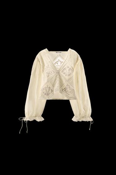 LIMITED EDITION PLEATED LACE SHIRT - Ecru by Zara - Image 0