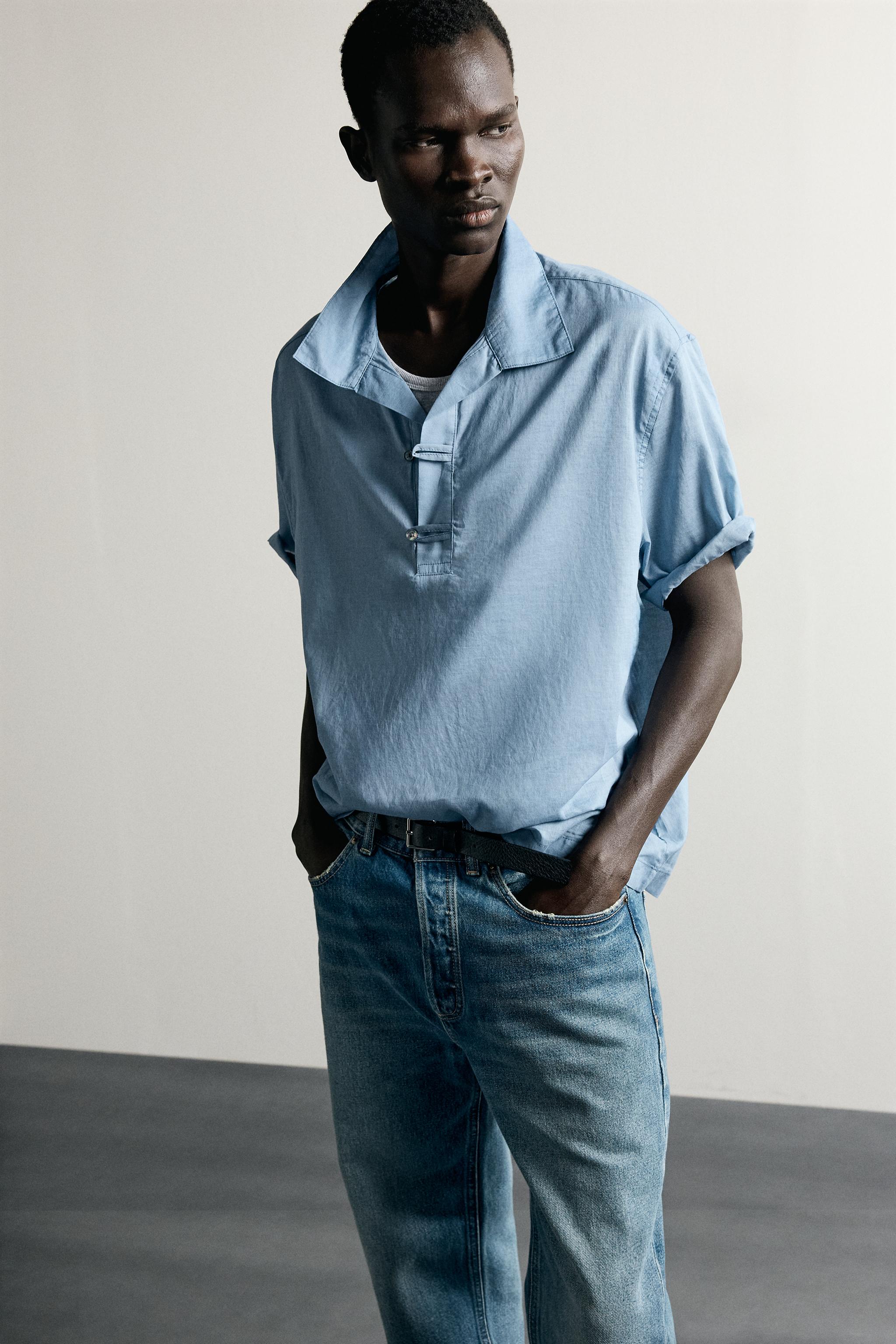 Zara YIKAMA EFEKTLİ RELAXED FIT POLO YAKA T-SHIRT görsel 7