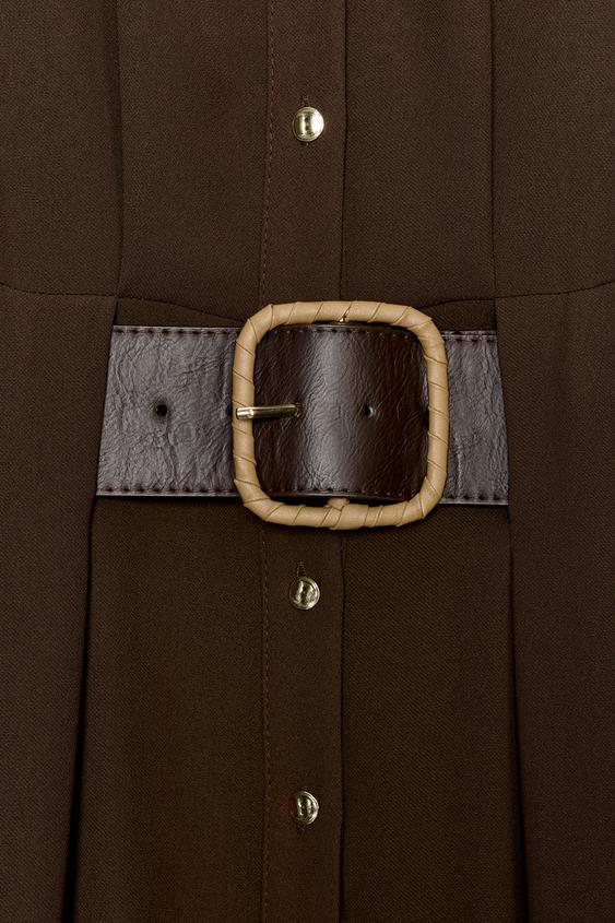 ROBE MIDI CHEMISE AVEC CEINTURE - Marron de Zara - Image 8
