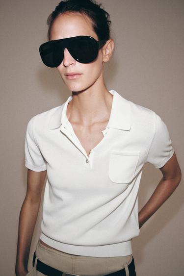 POLO EN MAILLE À MANCHES COURTES - Blanc de Zara