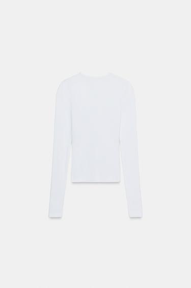 TOP CÔTELÉ MANCHES LONGUES - Blanc de Zara - Image 5