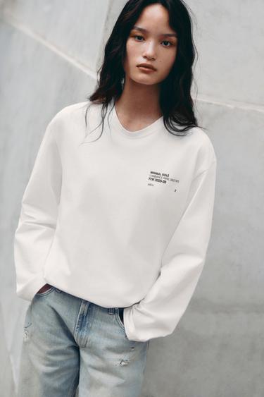 Zara 長袖標語 T 恤 - 白色