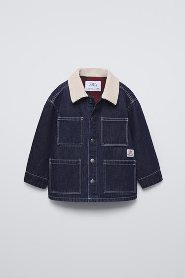 Zara CORDUROY COLLAR DENIM JACKET - Blue