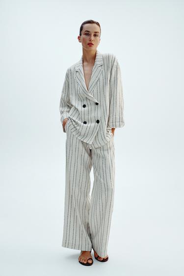 Zara SEQUIN STRIPE PANTS - Light beige - Image 0