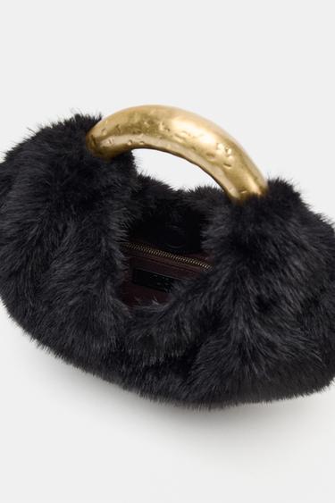 SAC À MAIN EFFET FOURRURE ANSE MÉTALLIQUE - Noir de Zara - Image 3