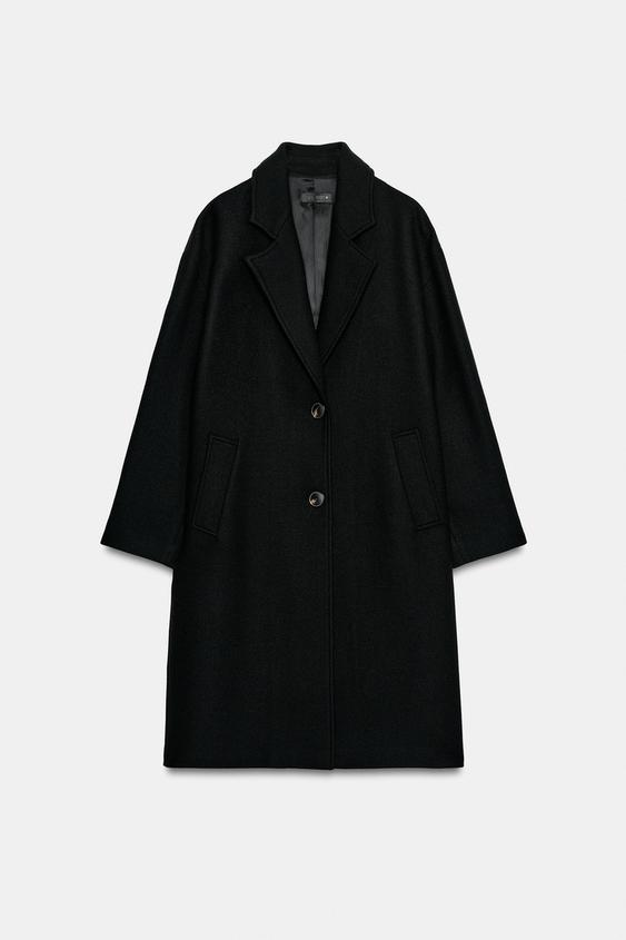 ABRIGO OVERSIZE CON LANA - Negro de Zara - Imagen 0