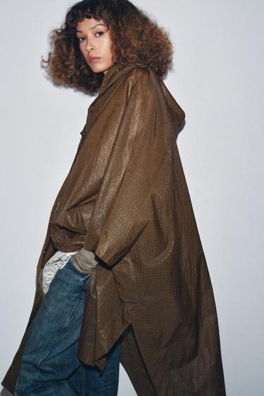ZW COLLECTION OVERSIZE HOODED CAPE PARKA - Brown by Zara - Image 0