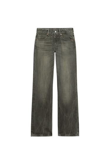 TRF LOW-RISE WIDE-LEG JEANS - Light khaki by Zara