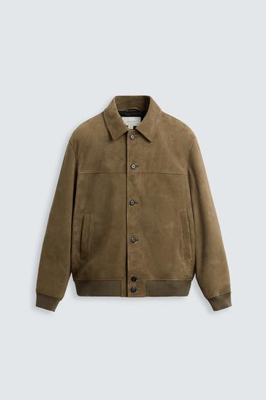 CAZADORA PIEL ANTE BOTONES - Verdoso de Zara