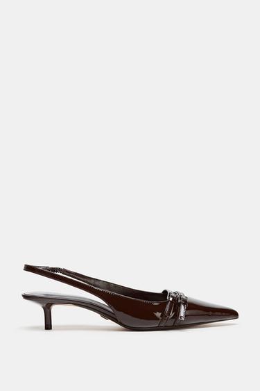 KITTEN HEEL SLINGBACK SHOES - Chocolate Brown by Zara - Image 0