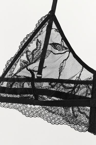 FLORAL EMBROIDERED TRIANGLE BRA - Black by Zara - Image 5