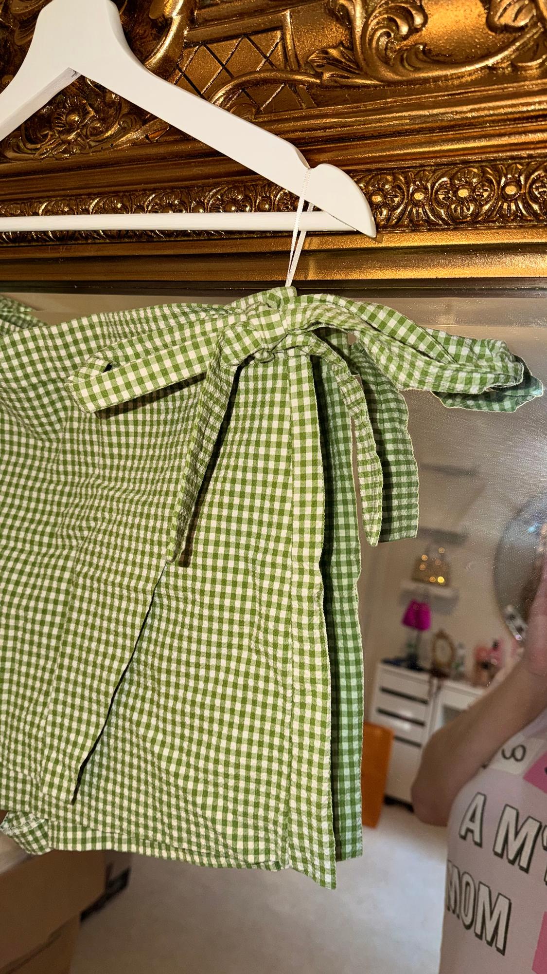 WRAP SKIRTSHORTS IN GREEN GINGHAM - Image 4