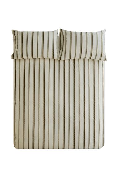 STRIPED PERCALE DUVET COVER (300 THREAD COUNT) - Oyster-white by Zara