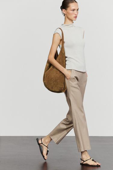 pantalon droit  en lin - Beige de Zara
