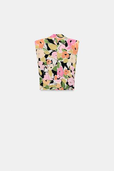 FLORAL PRINT TOP WITH SHOULDER PADS AND BELT - Pink / White by Zara - Image 7