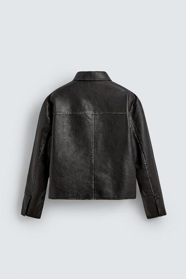 BLOUSON EN MATIÈRE SYNTHÉTIQUE LAVÉE - Marron de Zara - Image 8