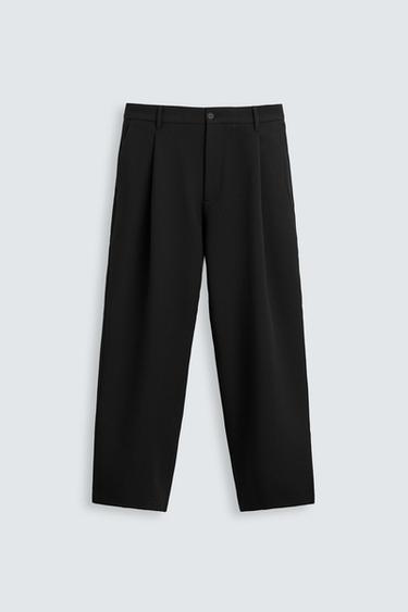 Zara RELAXED FIT PLEATED PANTS - Black