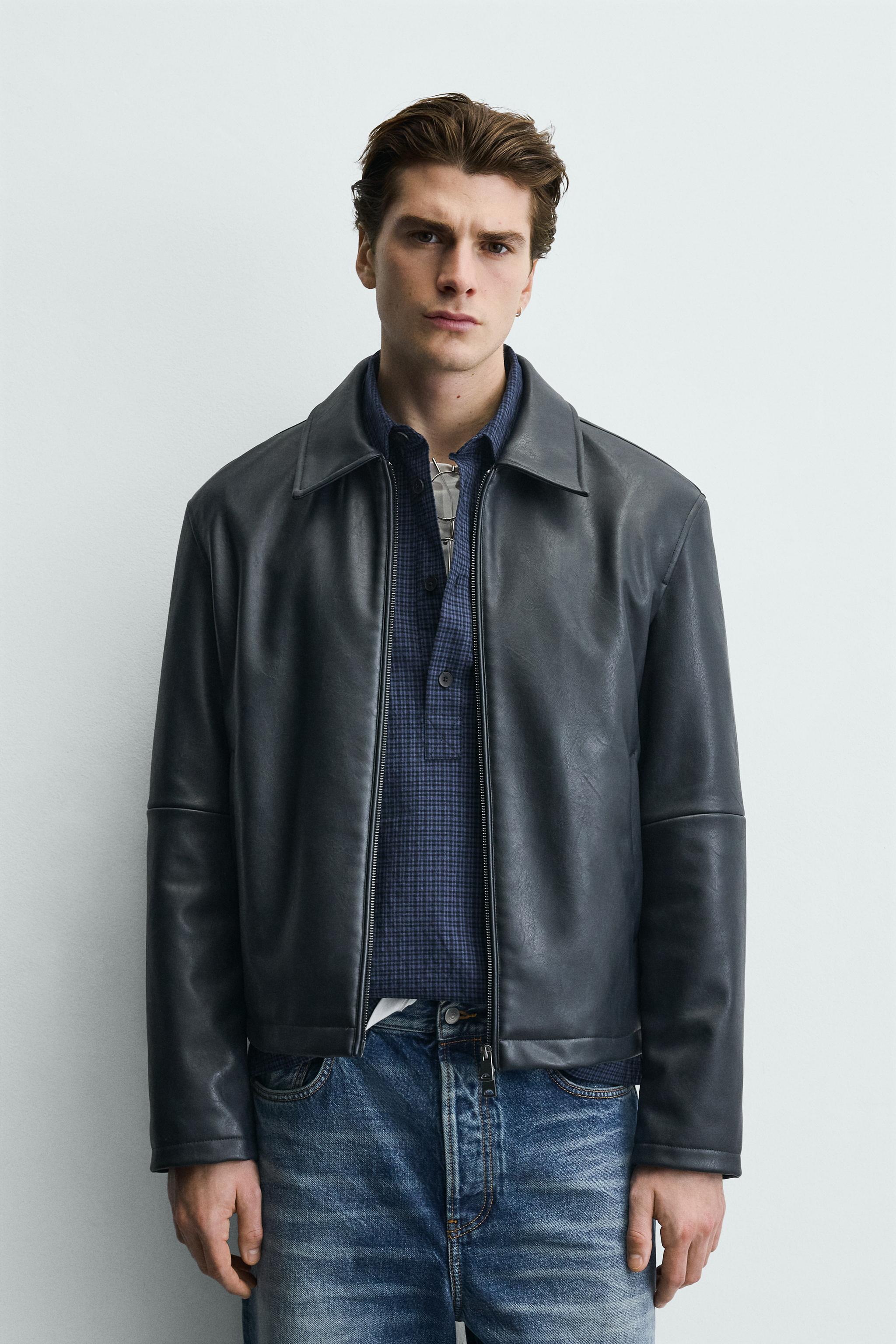 REGULAR FIT LEATHER EFFECT JACKET