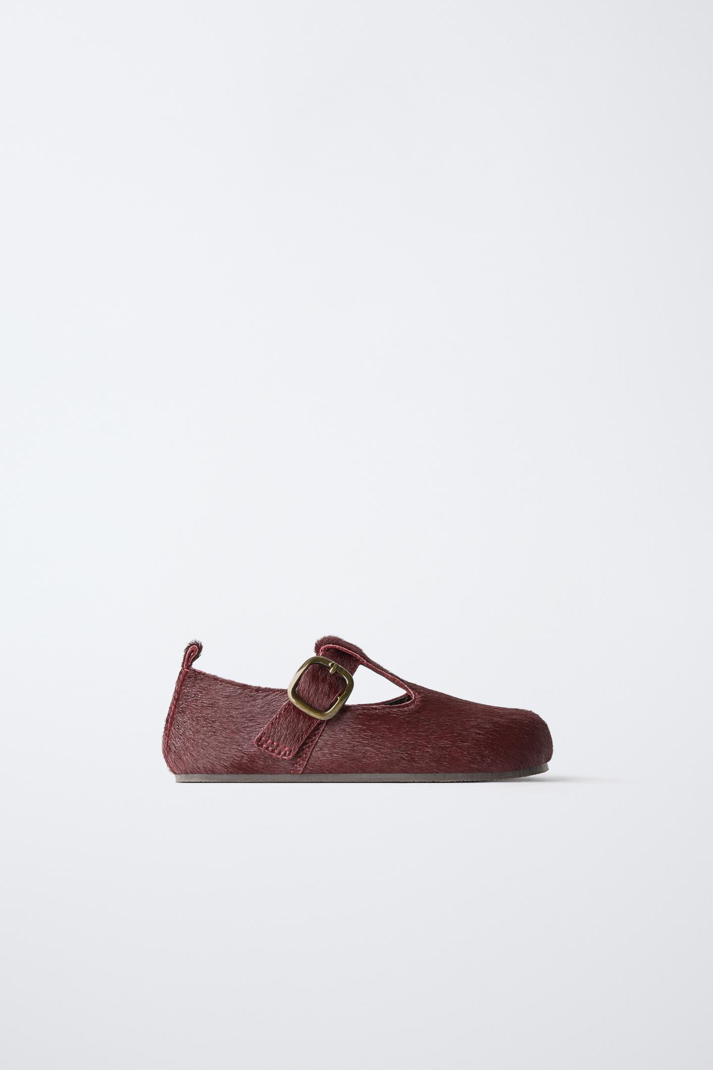 Обувь Zara Leather T-STRAP Shoes для детей, цвет: Баклажановый