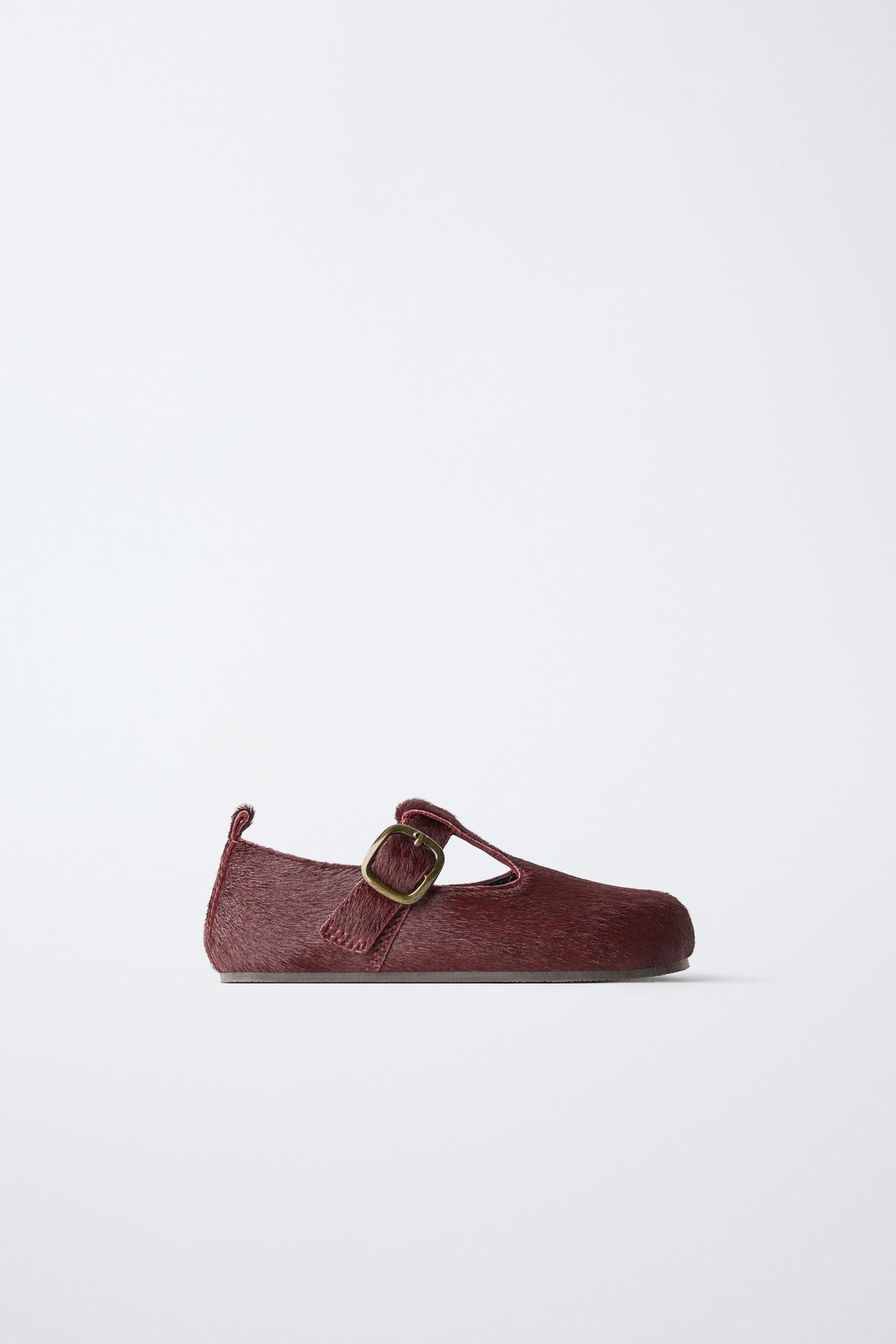LEATHER T-STRAP SHOES — Eggplant