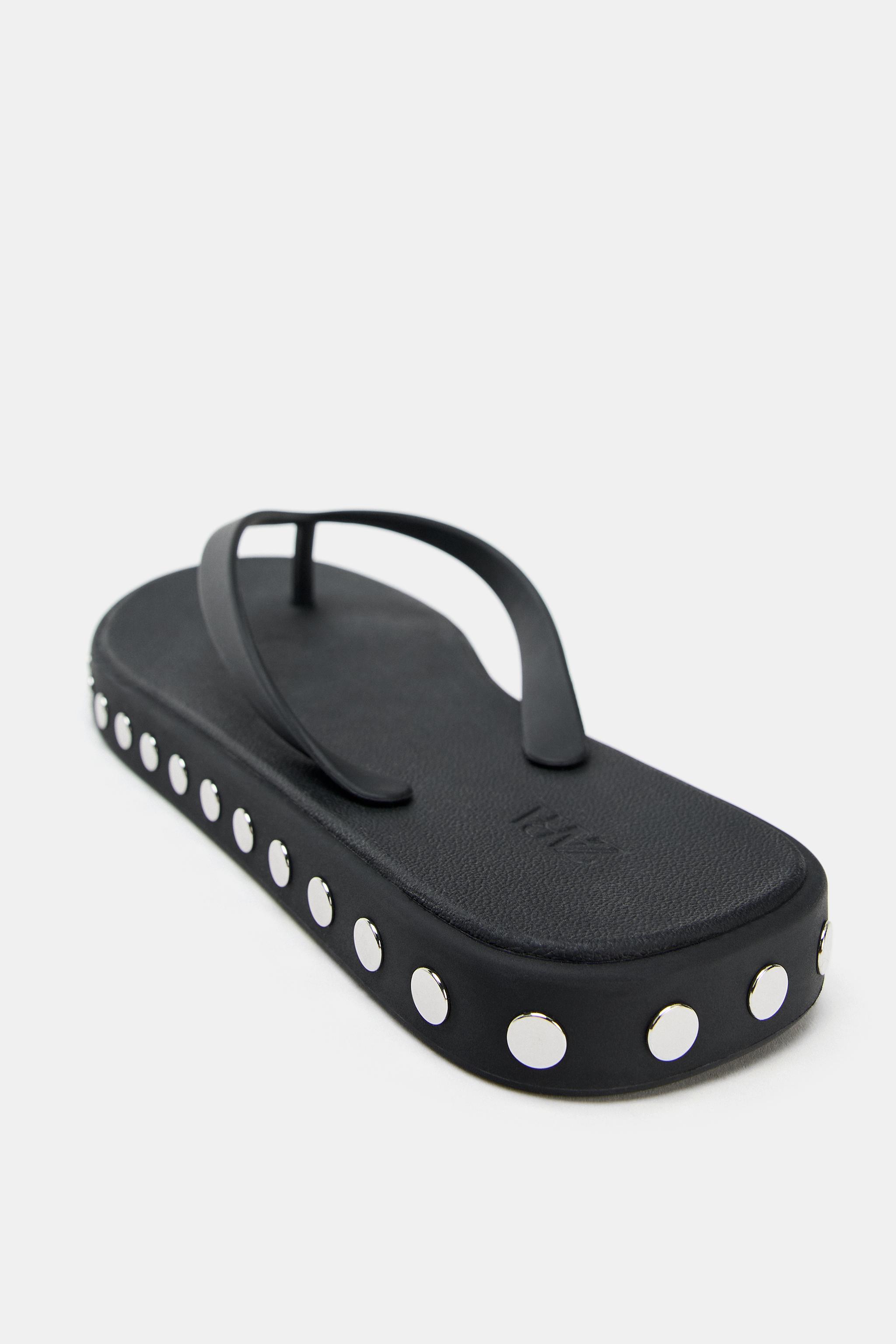 Женские сандалии Zara STUDDED FLAT SANDALS — фото 7