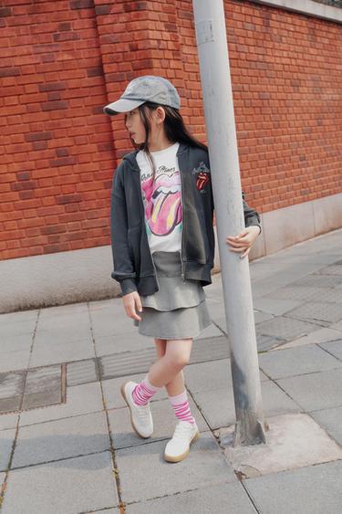 Zara 滾石樂團©褪色拉鍊運動衫 - 煤灰色