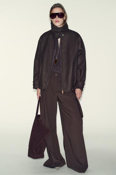 ÁO KHOÁC BOMBER PHA LEN CỔ ĐỨNG - Màu nâu từ Zara