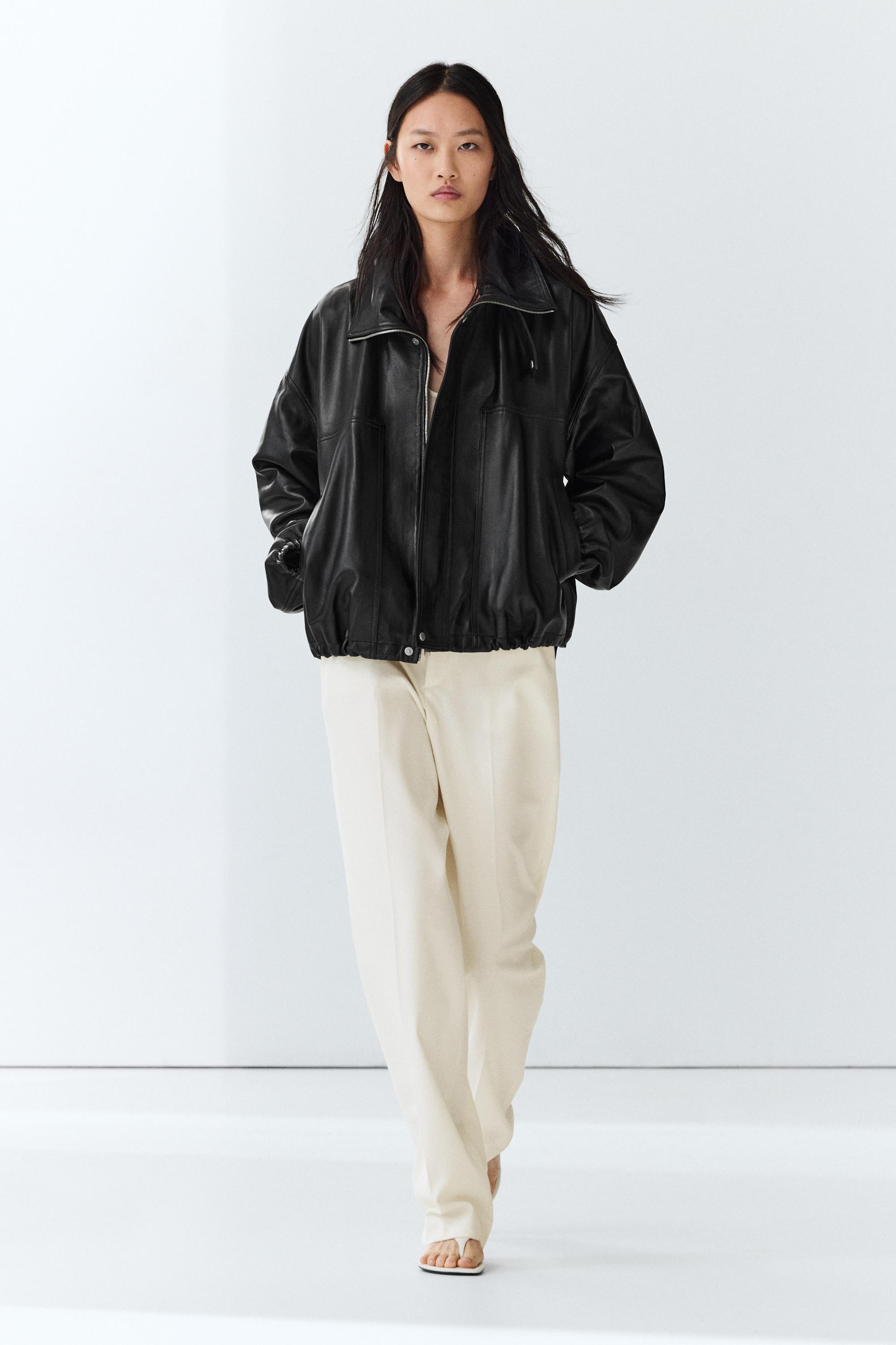 Veste bomber en cuir nappa