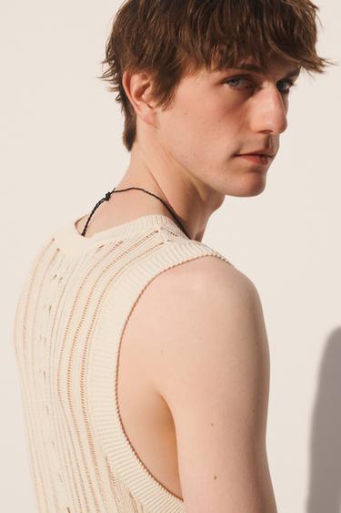 OPEN-KNIT TANK TOP - Light beige by Zara - Image 3