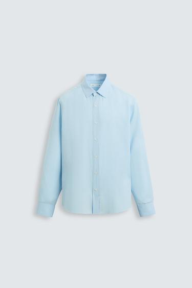 Zara COTTON LINEN SHIRT - Sky blue