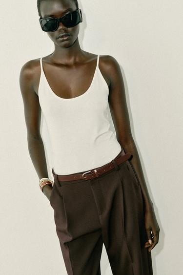 POLYAMIDE THIN STRAP T-SHIRT - Ecru by Zara