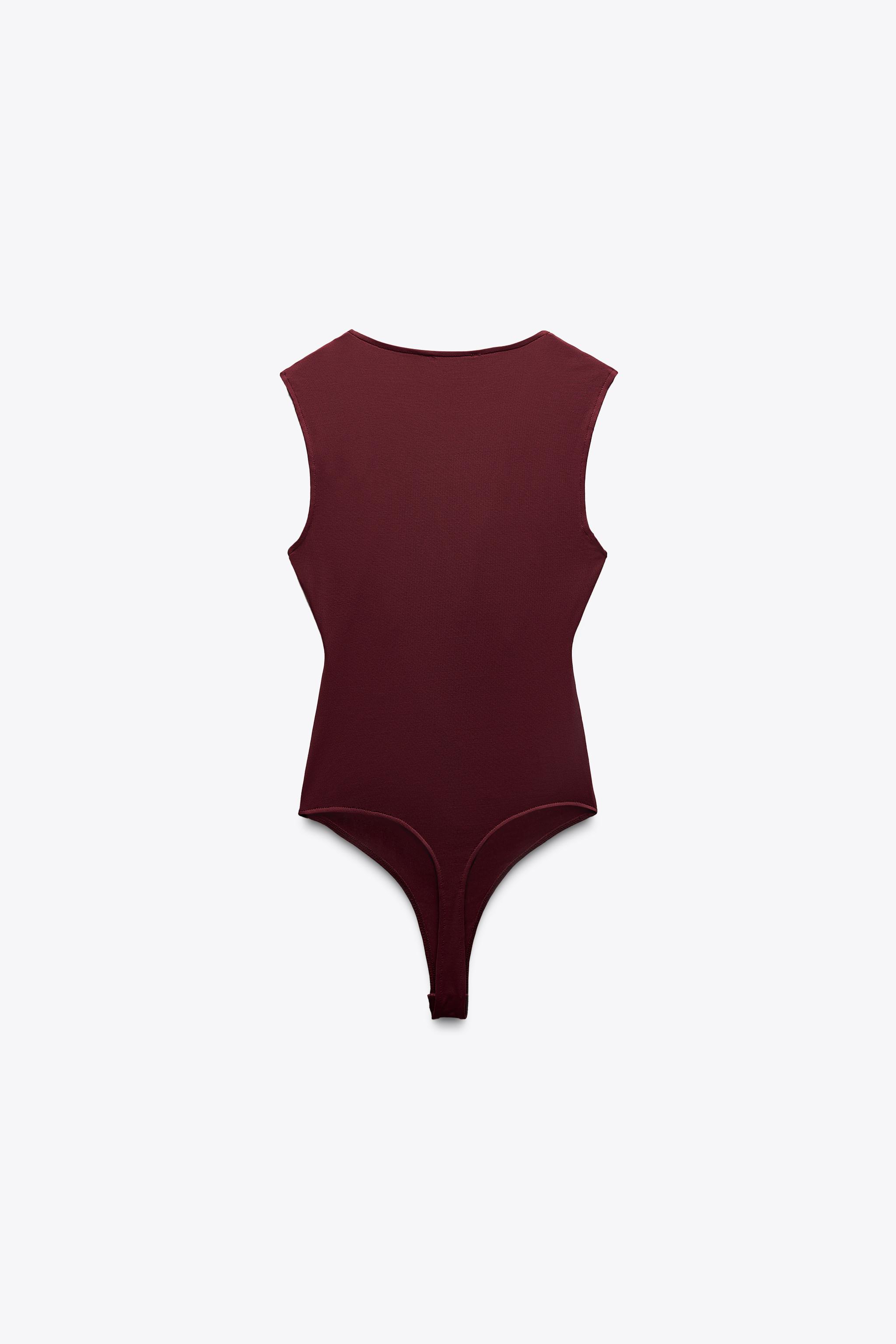 RUCHED POLYAMIDE BODYSUIT - Burgundy | ZARA Canada