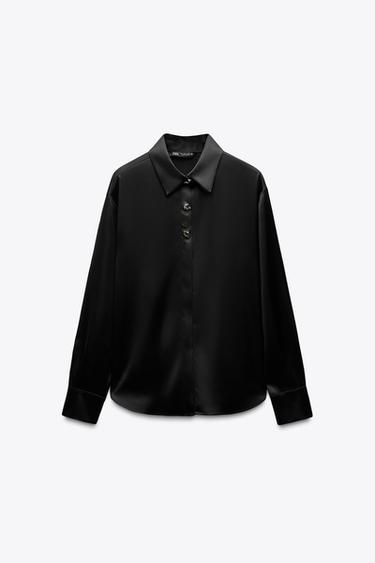 SATIN SHIRT WITH GOLD BUTTONS - Black by Zara