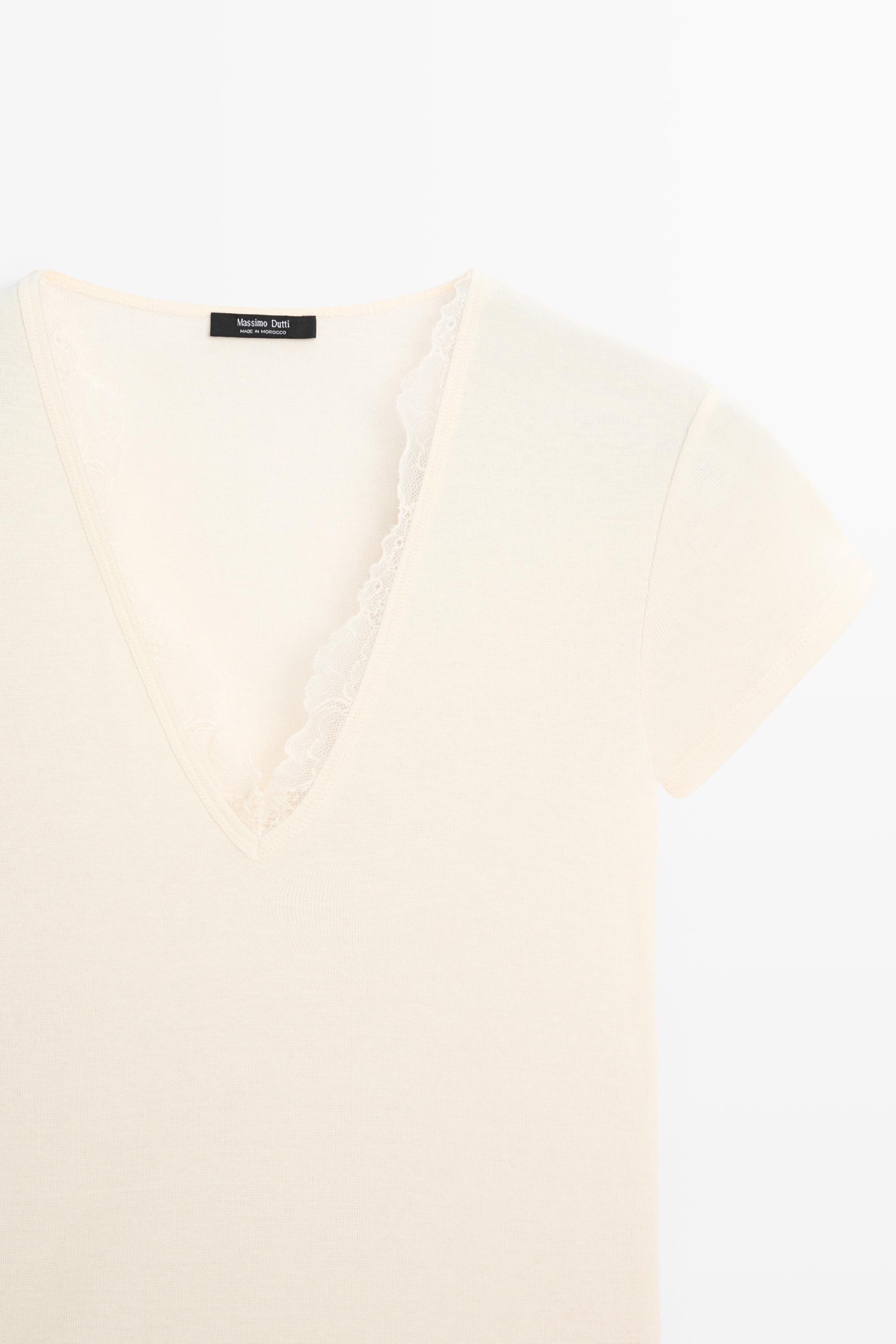 Lace-detail V-neck T-shirt