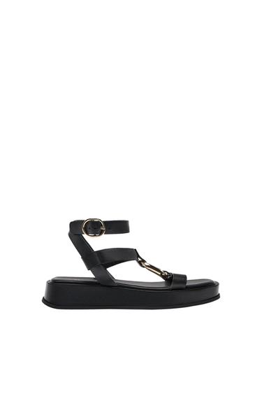 LEATHER FLATFORM EMBELLISHED SANDALS
