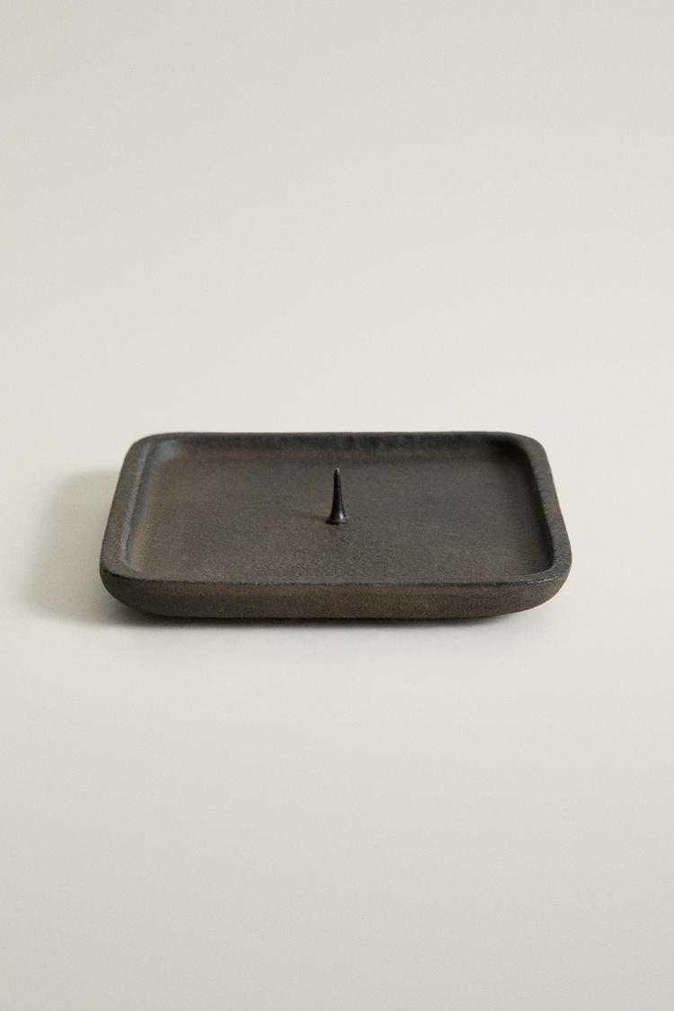 RECTANGULAR METAL CANDLEHOLDER — charcoal gray