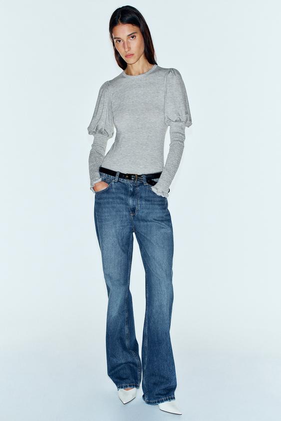 ÁO PHÔNG DÀI TAY CO GIÃN - Màu ghi xám từ Zara - Hình ảnh 0